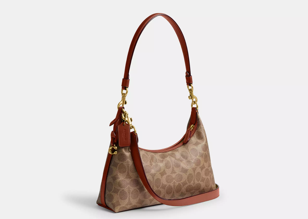 Davenzarry | Coach Juliet Shoulder Bag 25 In Signature Canvas Brass/Tan Caramel | View 2