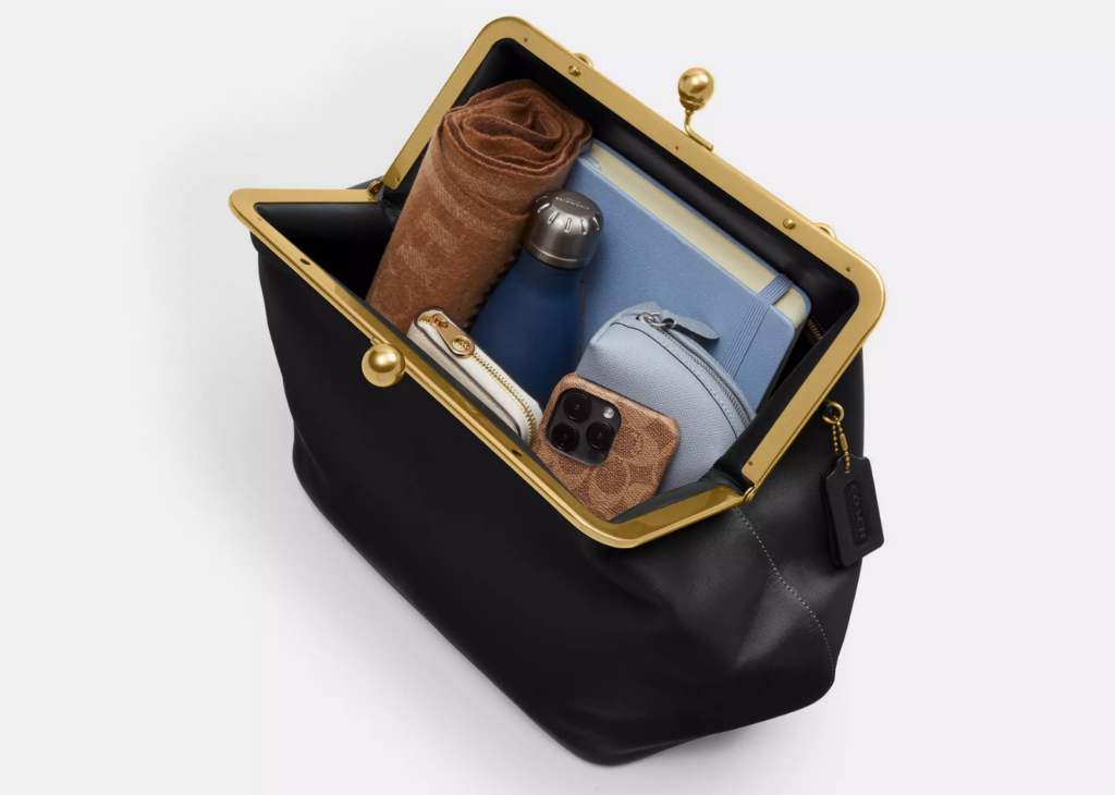 Davenzarry | Coach Large Kisslock Frame Bag Brass/Black | View 5