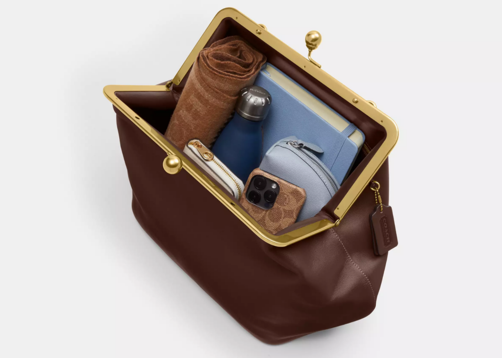 Davenzarry | Coach Large Kisslock Frame Bag Brass/Dark Brown | View 5