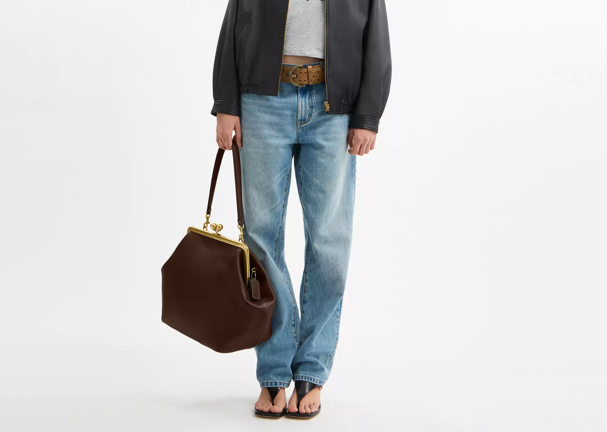 Davenzarry | Coach Large Kisslock Frame Bag Brass/Dark Brown | View 3