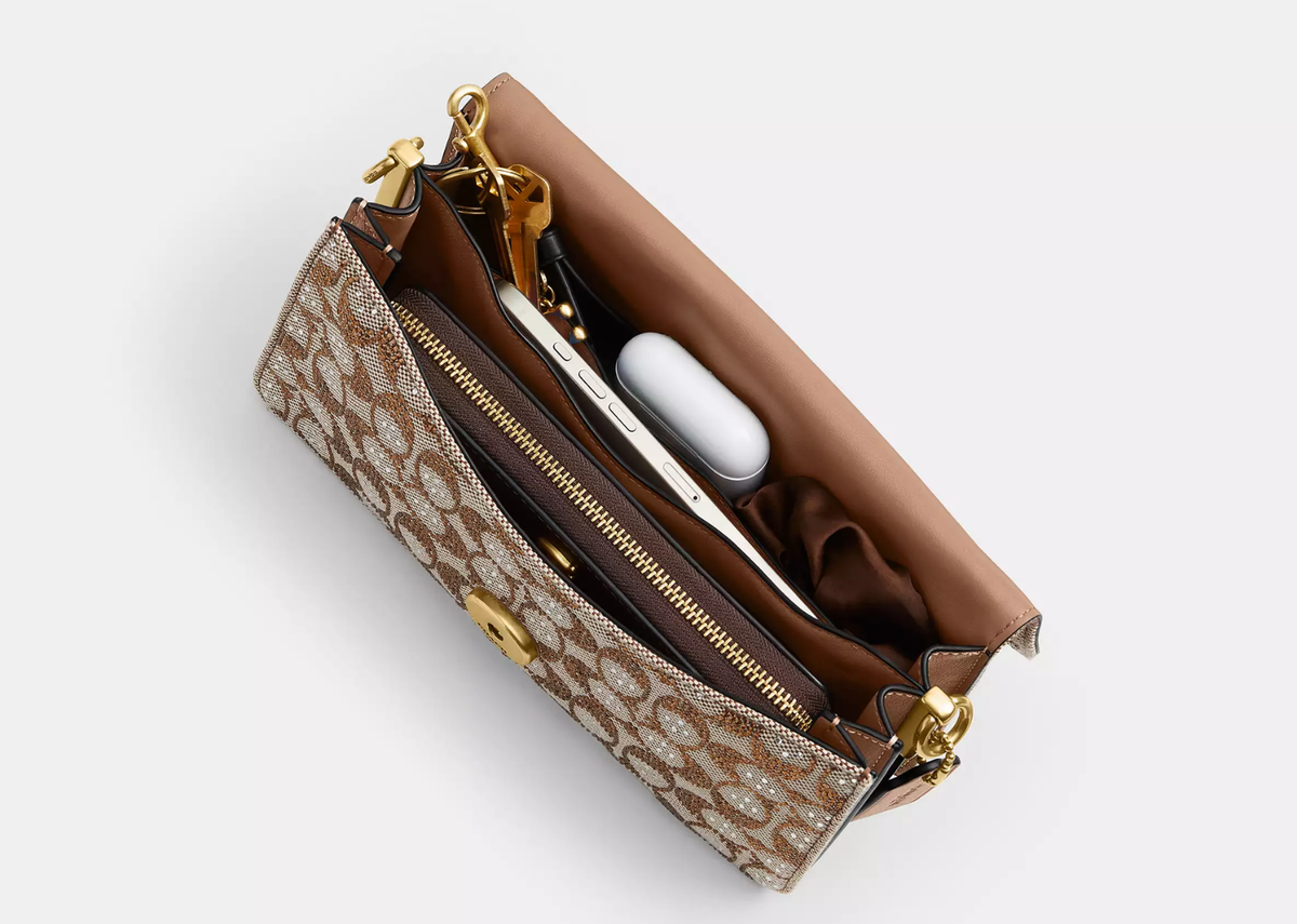 Davenzarry | Coach Tabby Shoulder Bag 26 Crystal Signature Jacquard Brass/Mushroom | View 3