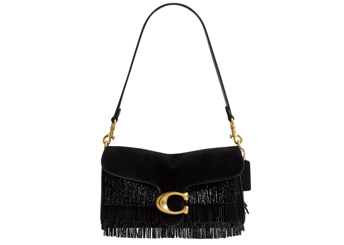Davenzarry | Coach Tabby Shoulder Bag 26 With Crystal Beaded Fringe Brass/Black | View 1