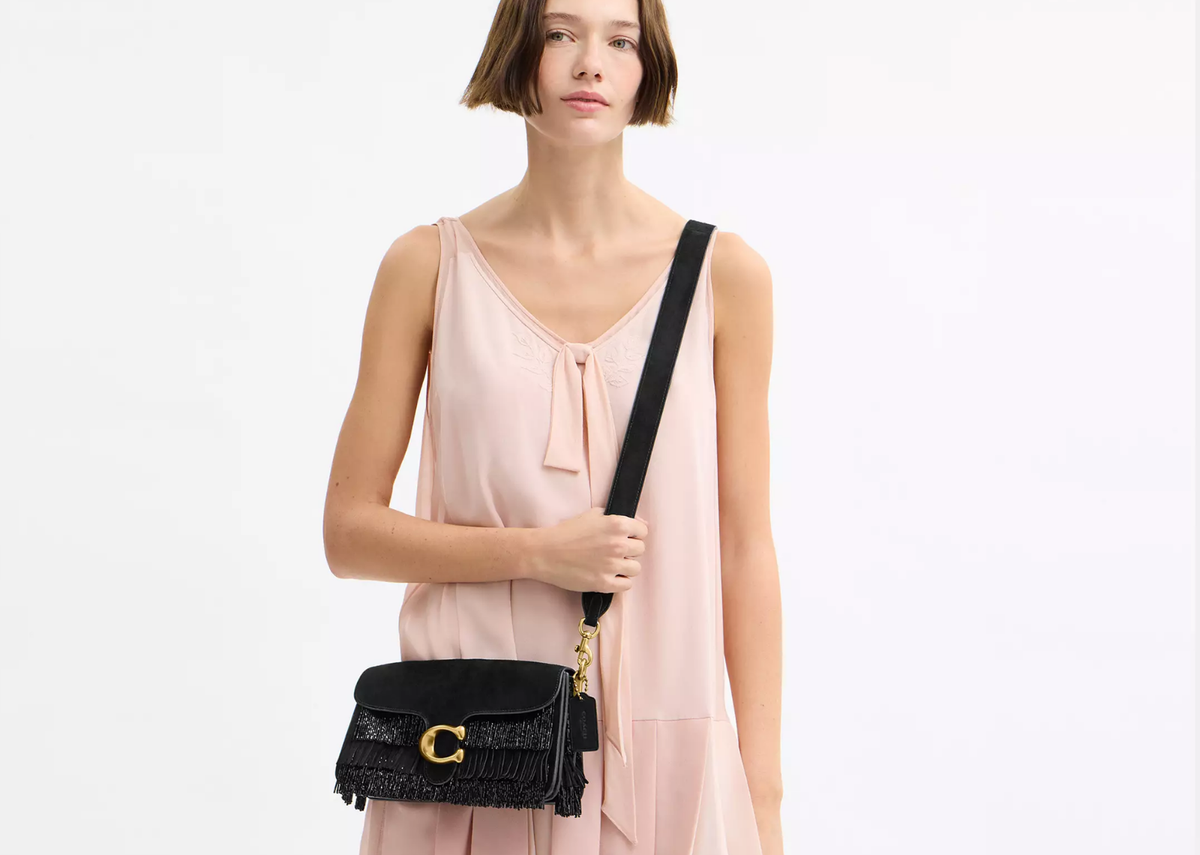 Davenzarry | Coach Tabby Shoulder Bag 26 With Crystal Beaded Fringe Brass/Black | View 3