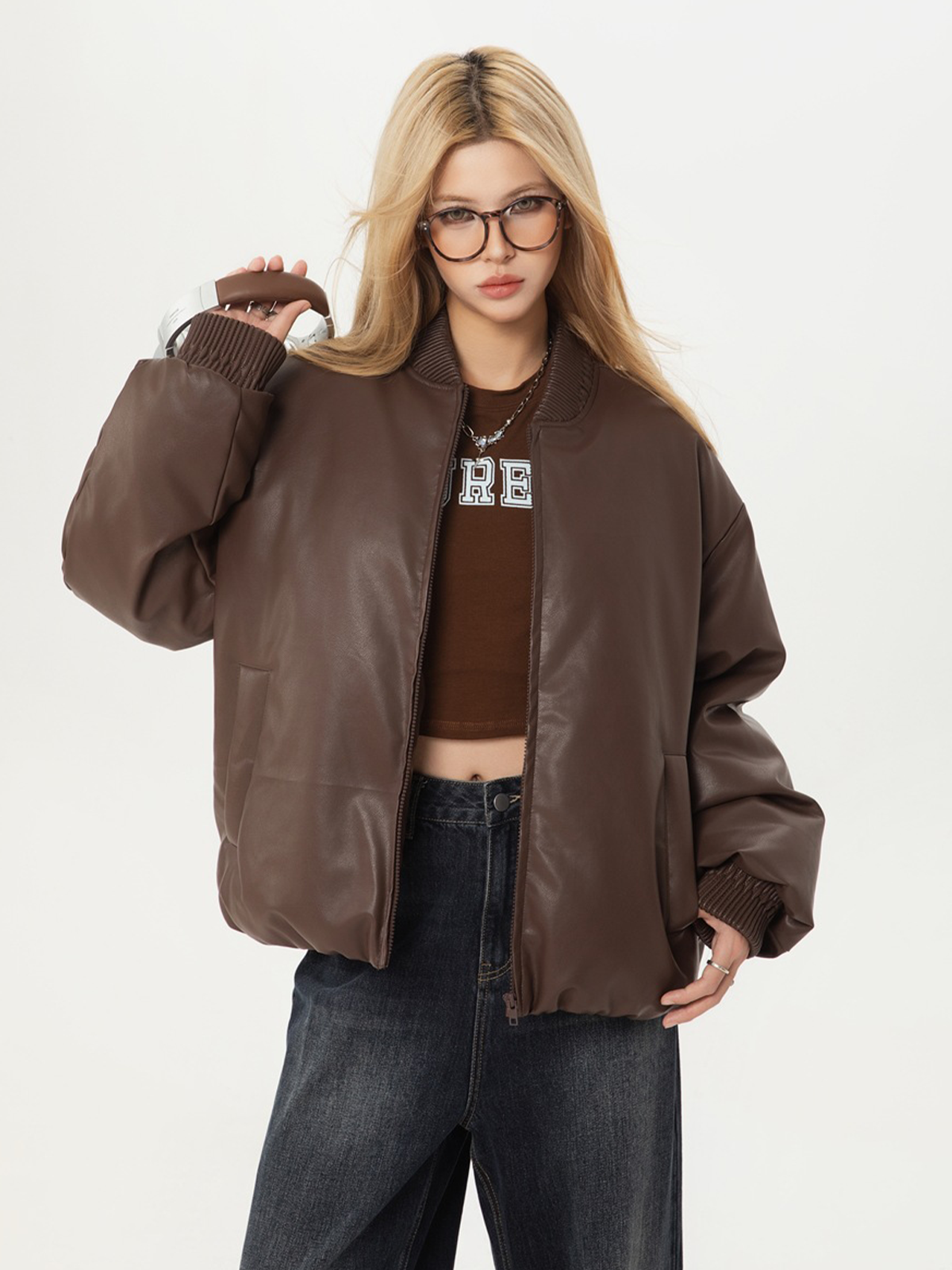 Fushya Puff Oversized Leather Jacket