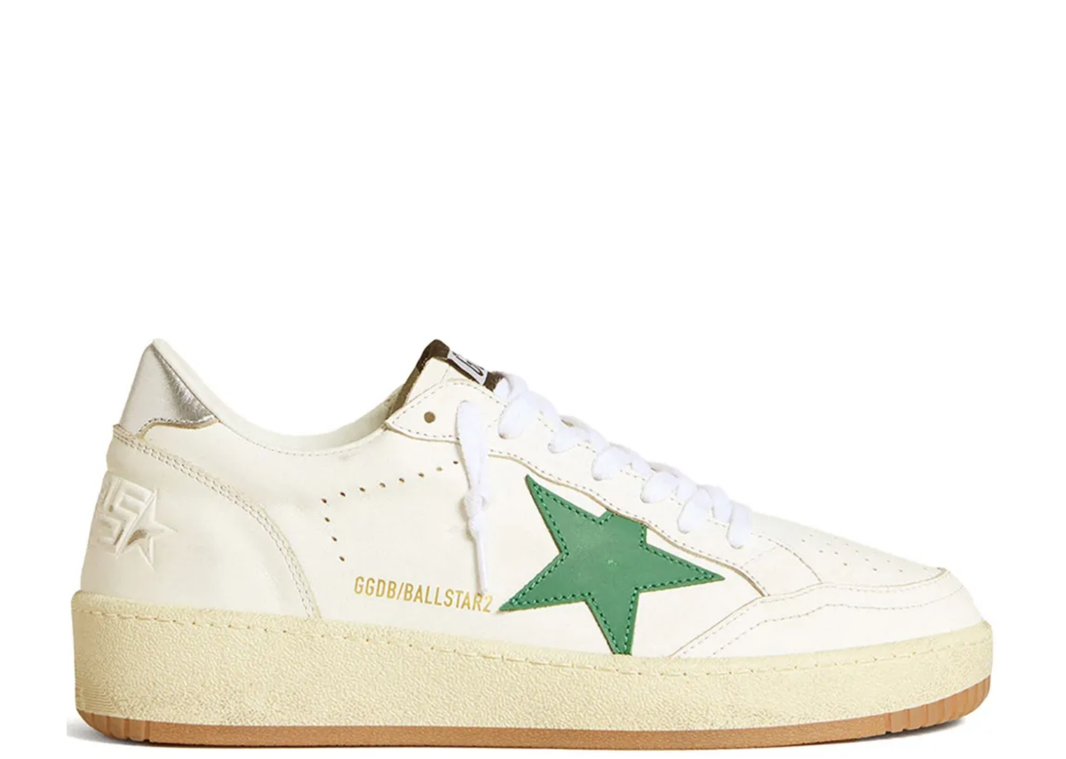 Davenzarry | Golden Goose Ball Star Green Leather Star Metallic Silver Heel Tab - Women's | View 1