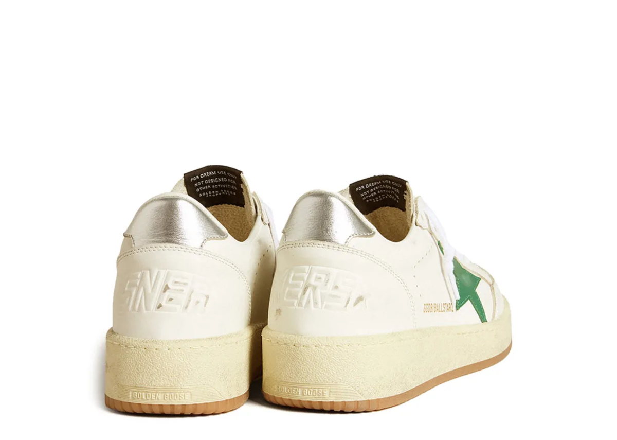 Davenzarry | Golden Goose Ball Star Green Leather Star Metallic Silver Heel Tab - Women's | View 3