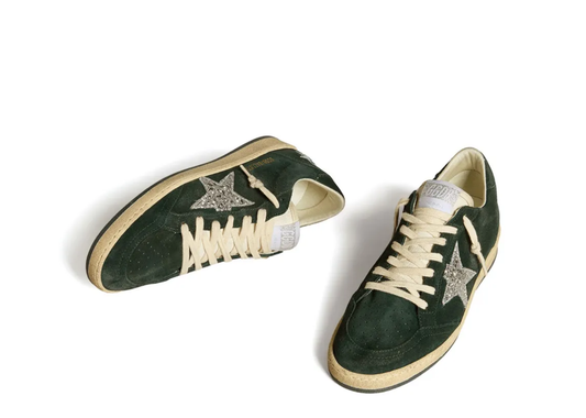 Davenzarry | Golden Goose Ball Star Green Suede Silver Glitter Star - Women's | View 2