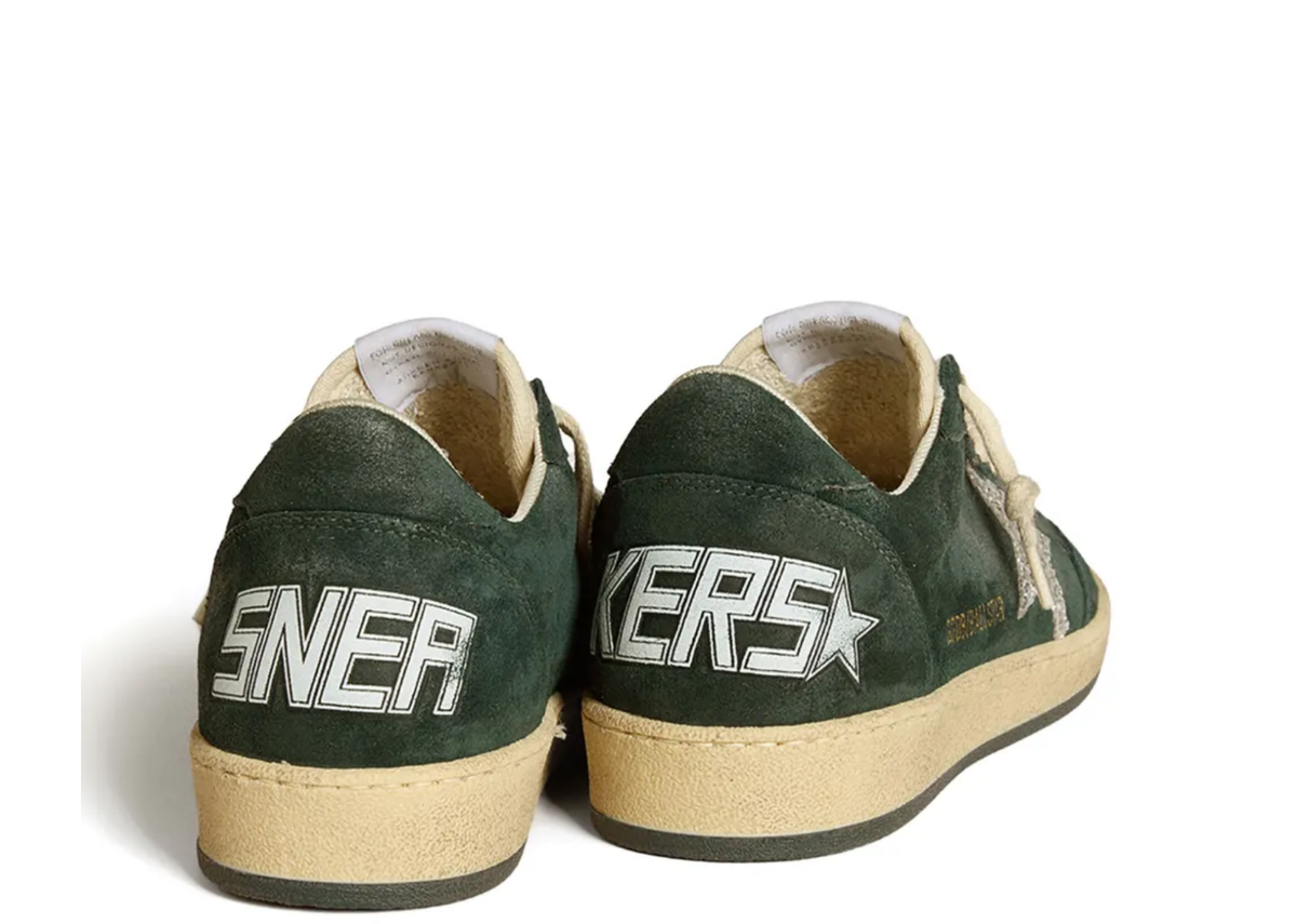 Davenzarry | Golden Goose Ball Star Green Suede Silver Glitter Star - Women's | View 3