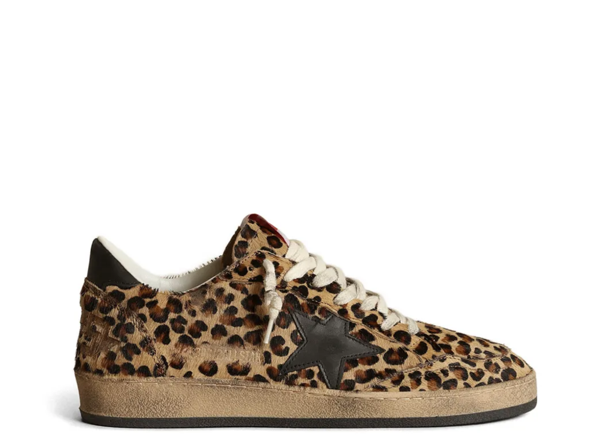 Davenzarry | Golden Goose Ball Star Leopard Pony Black Leather Star Black Heel Tab - Women's | View 1