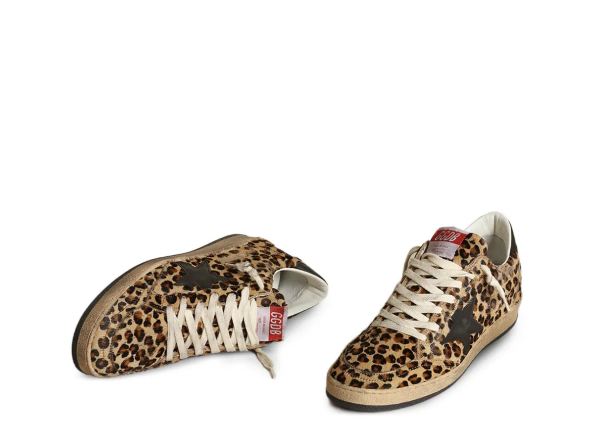 Davenzarry | Golden Goose Ball Star Leopard Pony Black Leather Star Black Heel Tab - Women's | View 2