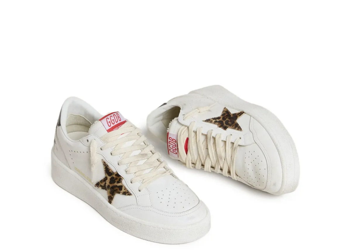 Davenzarry | Golden Goose Ball Star Leopard Pony Star Black Laminated Heel Tab - Women's | View 2