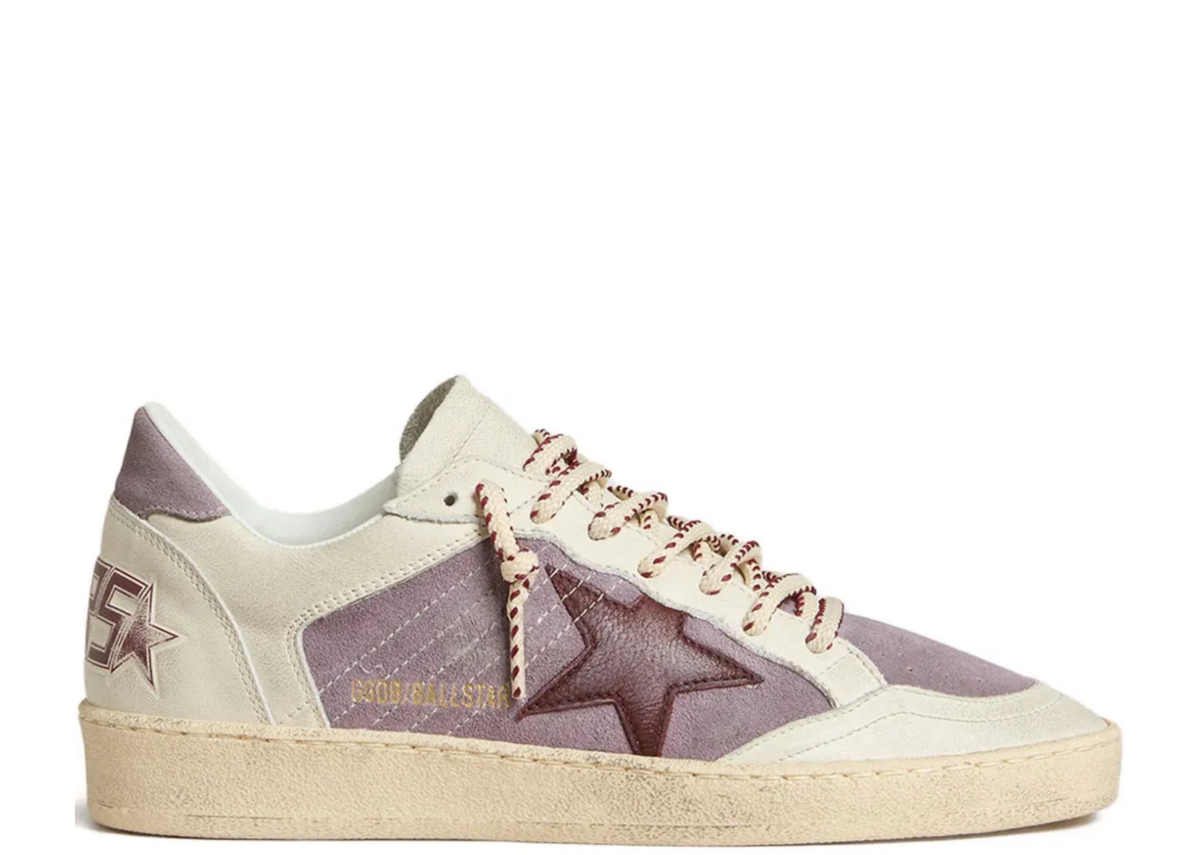 Davenzarry | Golden Goose Ball-Star Lilac Suede Burgundy Leather Star Lilac Heel Tab - Women's | View 1