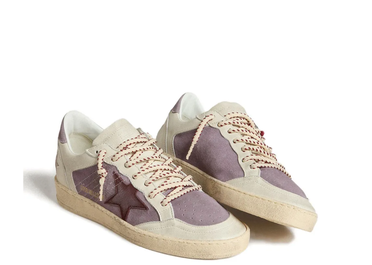Davenzarry | Golden Goose Ball-Star Lilac Suede Burgundy Leather Star Lilac Heel Tab - Women's | View 2