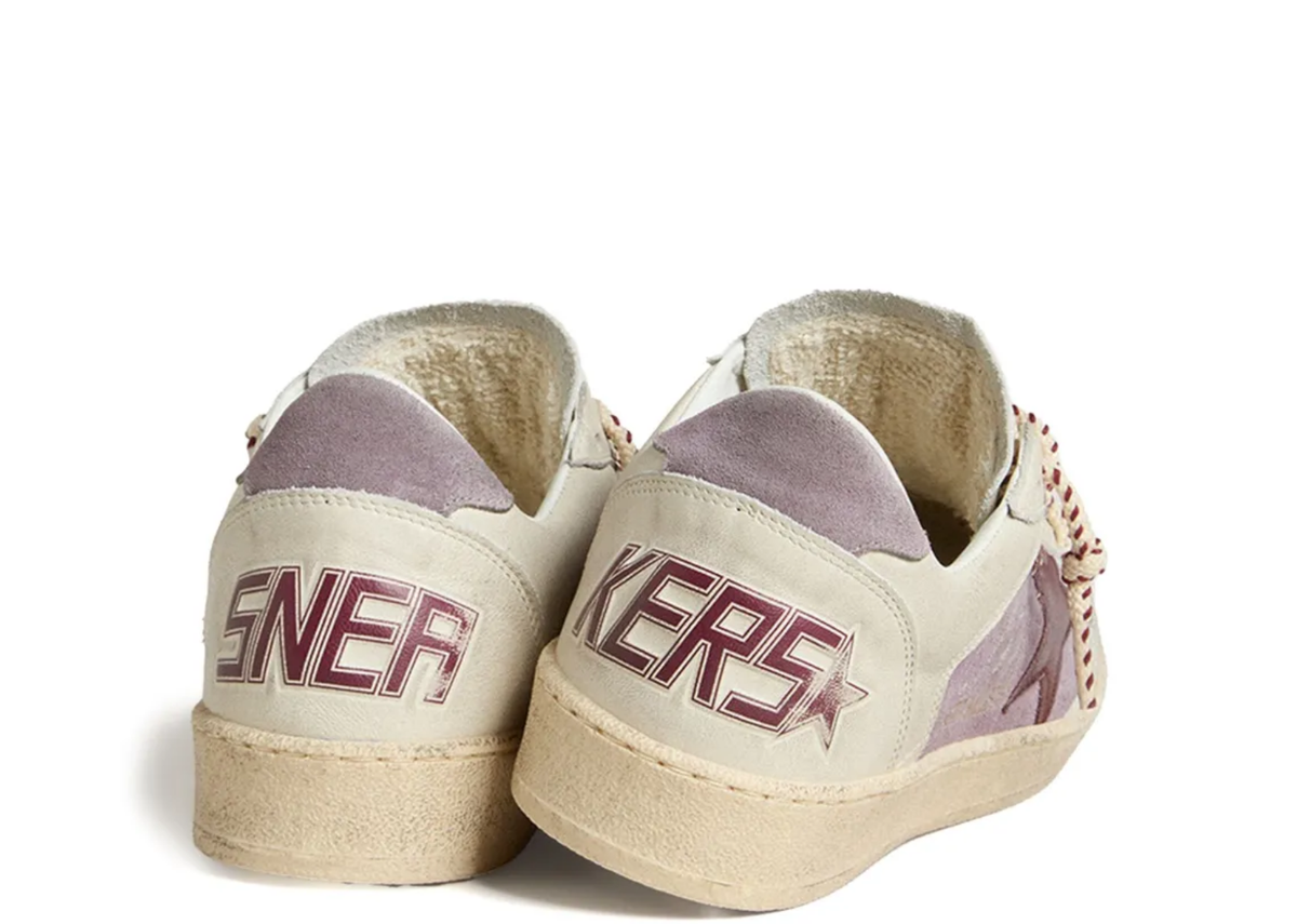 Davenzarry | Golden Goose Ball-Star Lilac Suede Burgundy Leather Star Lilac Heel Tab - Women's | View 3