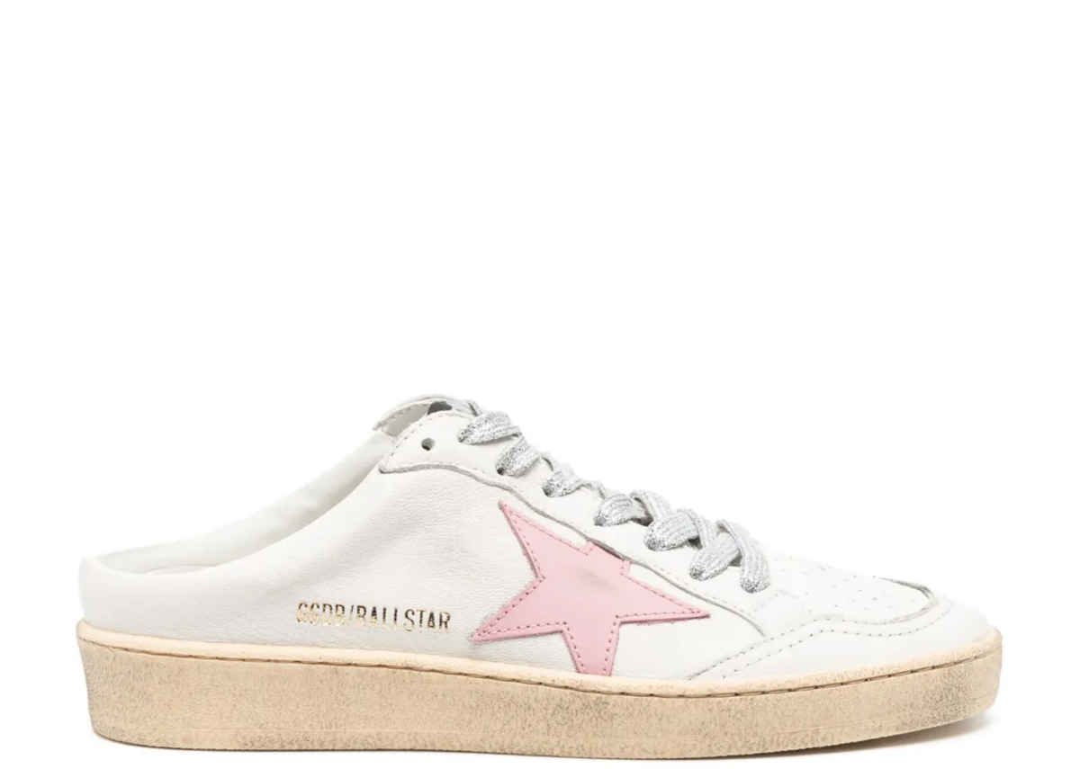 Davenzarry | Golden Goose Ball Star Sabot White Nappa Old Rose Leather Star - Women's | View 1