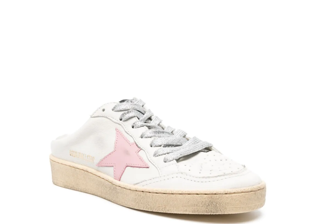 Davenzarry | Golden Goose Ball Star Sabot White Nappa Old Rose Leather Star - Women's | View 2