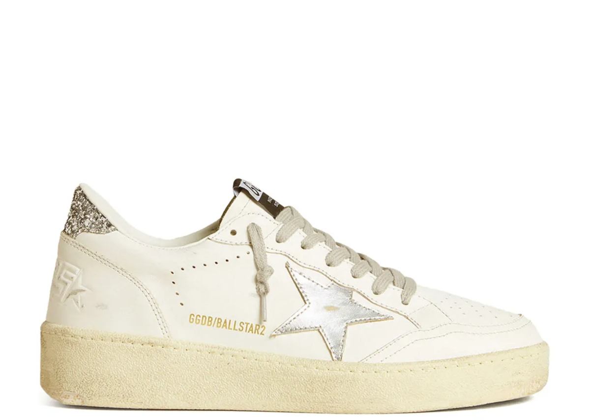 Davenzarry | Golden Goose Ball Star Silver Leather Star Silver Glitter Heel Tab - Women's | View 1