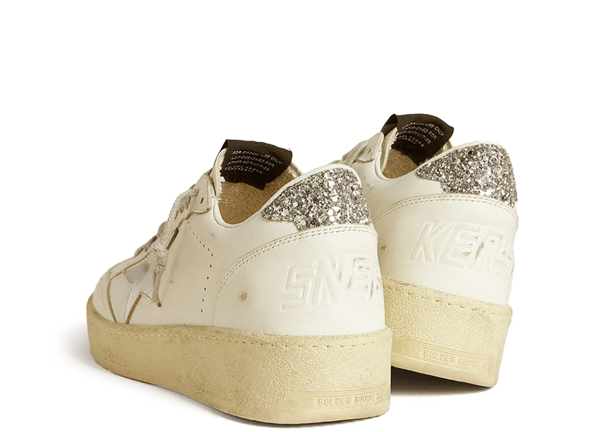 Davenzarry | Golden Goose Ball Star Silver Leather Star Silver Glitter Heel Tab - Women's | View 3