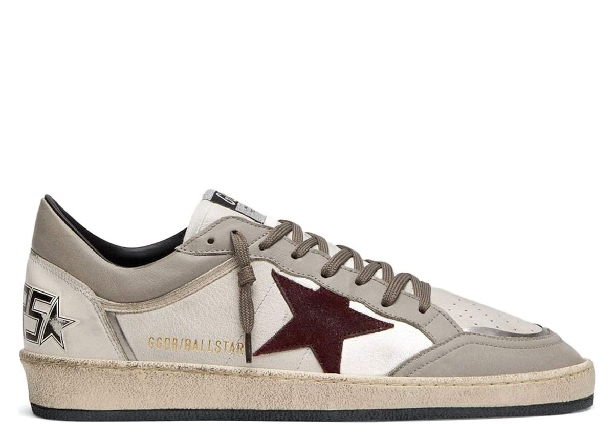 Davenzarry | Golden Goose Ball Star White Leather Dove Gray Suede Bordeaux Star | View 1