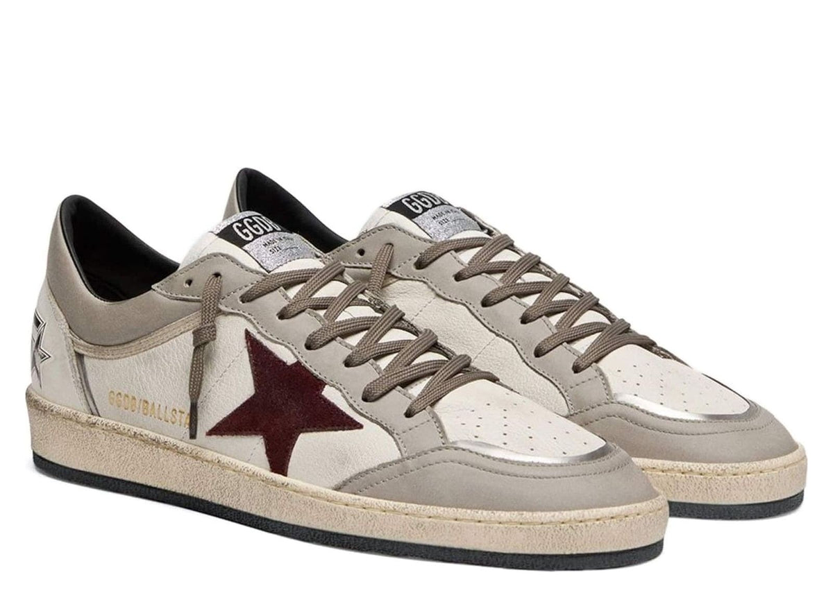Davenzarry | Golden Goose Ball Star White Leather Dove Gray Suede Bordeaux Star | View 2