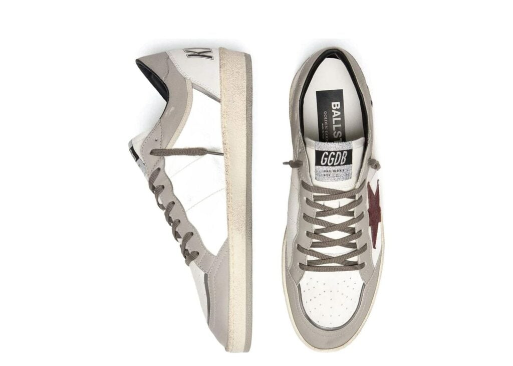Davenzarry | Golden Goose Ball Star White Leather Dove Gray Suede Bordeaux Star | View 8