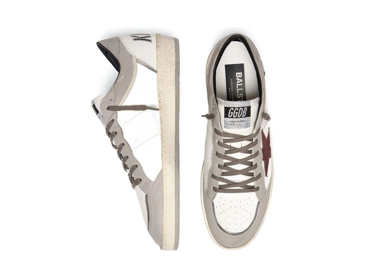 Davenzarry | Golden Goose Ball Star White Leather Dove Gray Suede Bordeaux Star | View 3