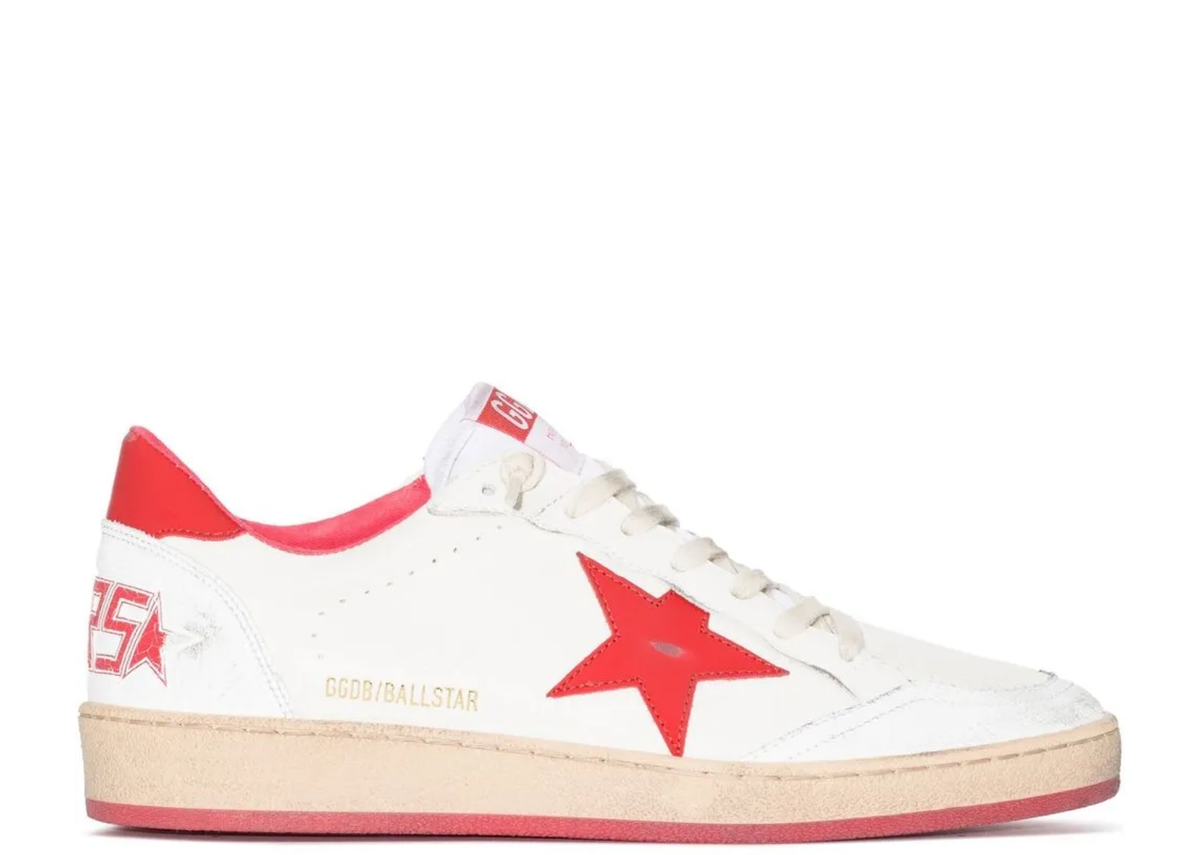 Davenzarry | Golden Goose Ball Star White Leather Red Star Red Heel Tab - Women's | View 1
