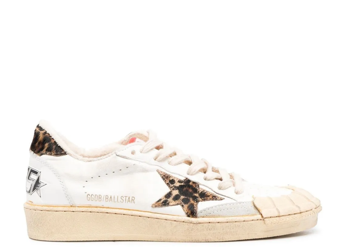 Davenzarry | Golden Goose Ball Star White Nappa Leopard Pony Star Leopard Heel Tab - Women's | View 1