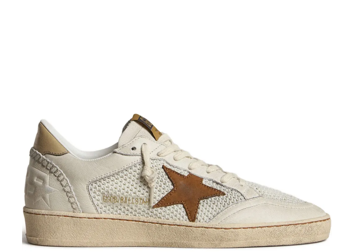 Davenzarry | Golden Goose Ball-Star White Nappa Mesh Tobacco Nubuck Star Beige Heel Tab - Women's | View 1