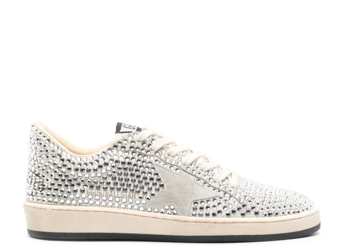 Davenzarry | Golden Goose Ball Star White Swarovski Gray Suede Star - Women's | View 1