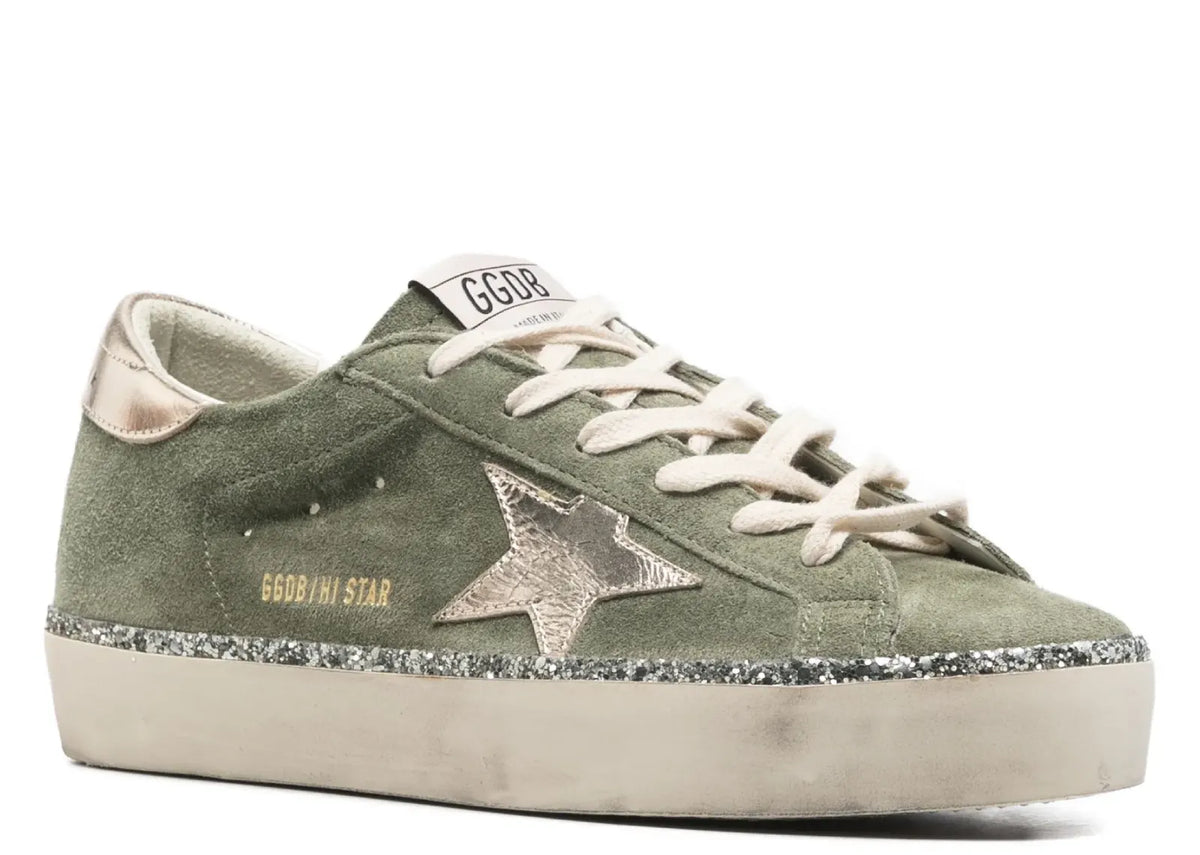 Davenzarry | Golden Goose Hi-Star Green Suede Glitter Metallic Heel - Women's | View 2