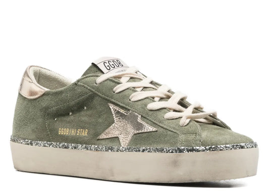 Davenzarry | Golden Goose Hi-Star Green Suede Glitter Metallic Heel - Women's | View 2