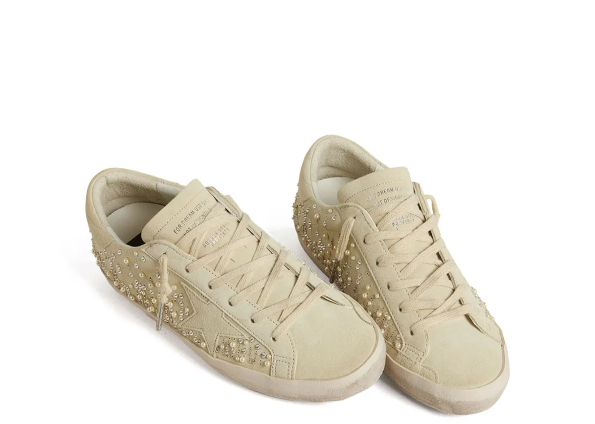 Davenzarry | Golden Goose Super-Star Beige Suede Pearls Swarovski Crystals - Women's | View 2