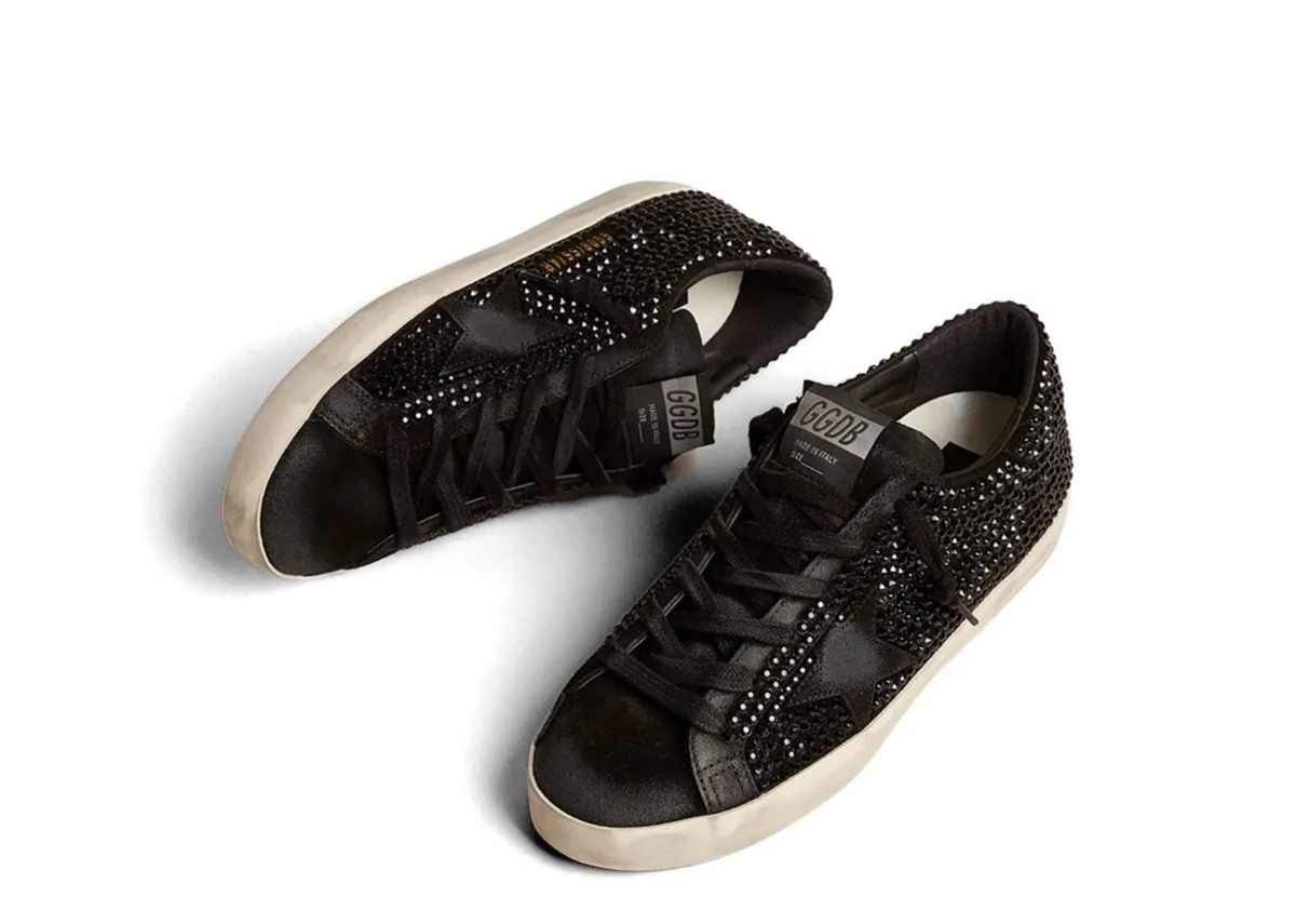 Davenzarry | Golden Goose Super-Star Black Suede Black Suede Star Swarovski Crystals - Women's | View 2
