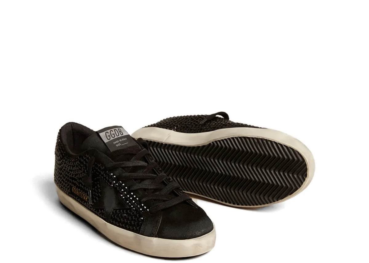 Davenzarry | Golden Goose Super-Star Black Suede Black Suede Star Swarovski Crystals - Women's | View 3