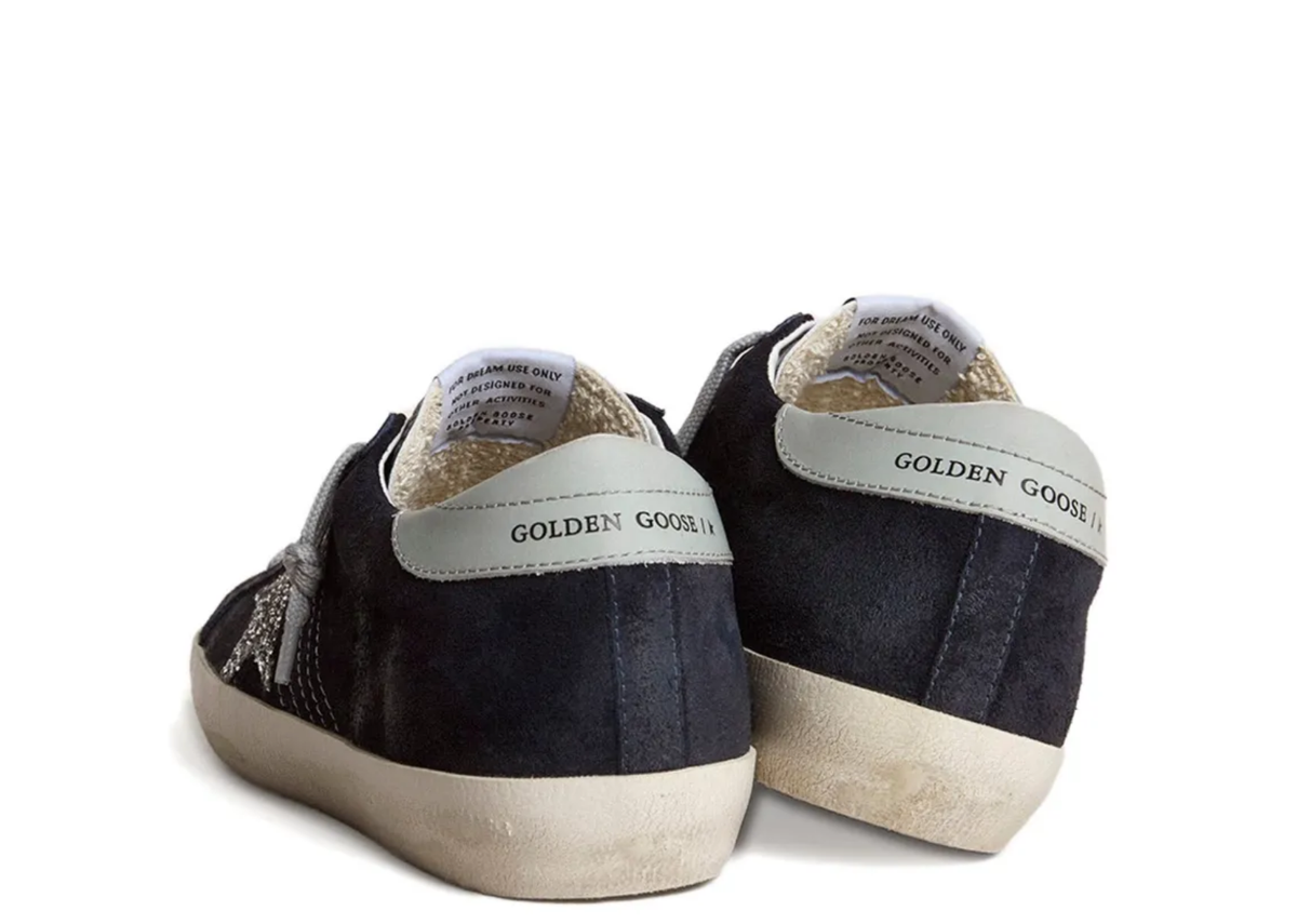 Davenzarry | Golden Goose Super-Star Blue Suede Silver Glitter Star Ice Gray Heel Tab - Women's | View 3