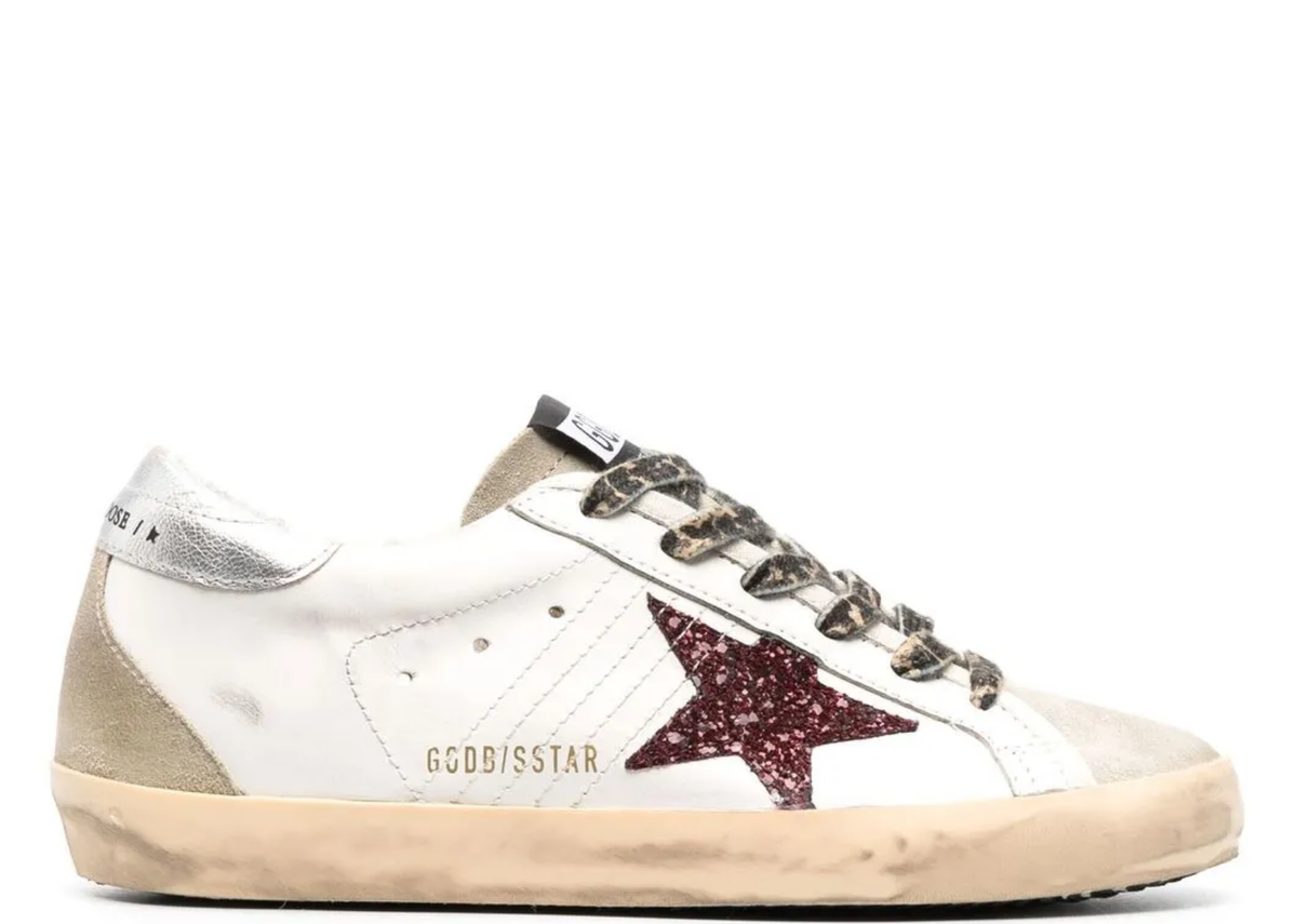 Davenzarry | Golden Goose Super-Star Burgundy Glitter Silver Heel Tab - Women's | View 1