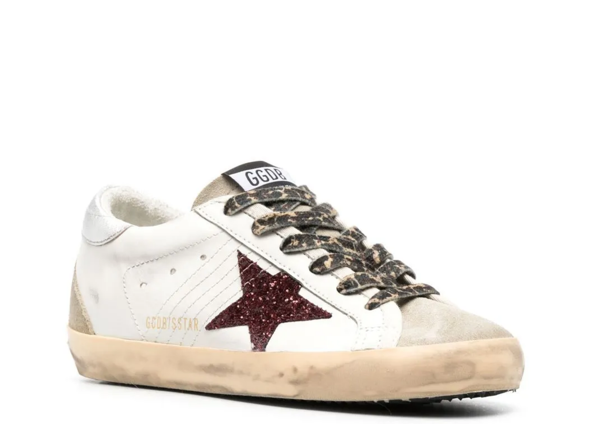 Davenzarry | Golden Goose Super-Star Burgundy Glitter Silver Heel Tab - Women's | View 2