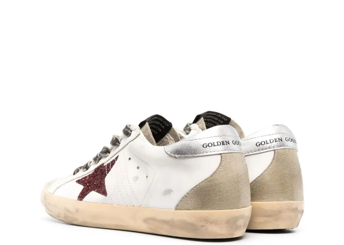 Davenzarry | Golden Goose Super-Star Burgundy Glitter Silver Heel Tab - Women's | View 3