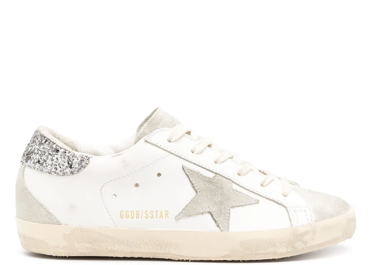 Davenzarry | Golden Goose Super-Star Gray Star Silver Glitter Heel Tab - Women's | View 1