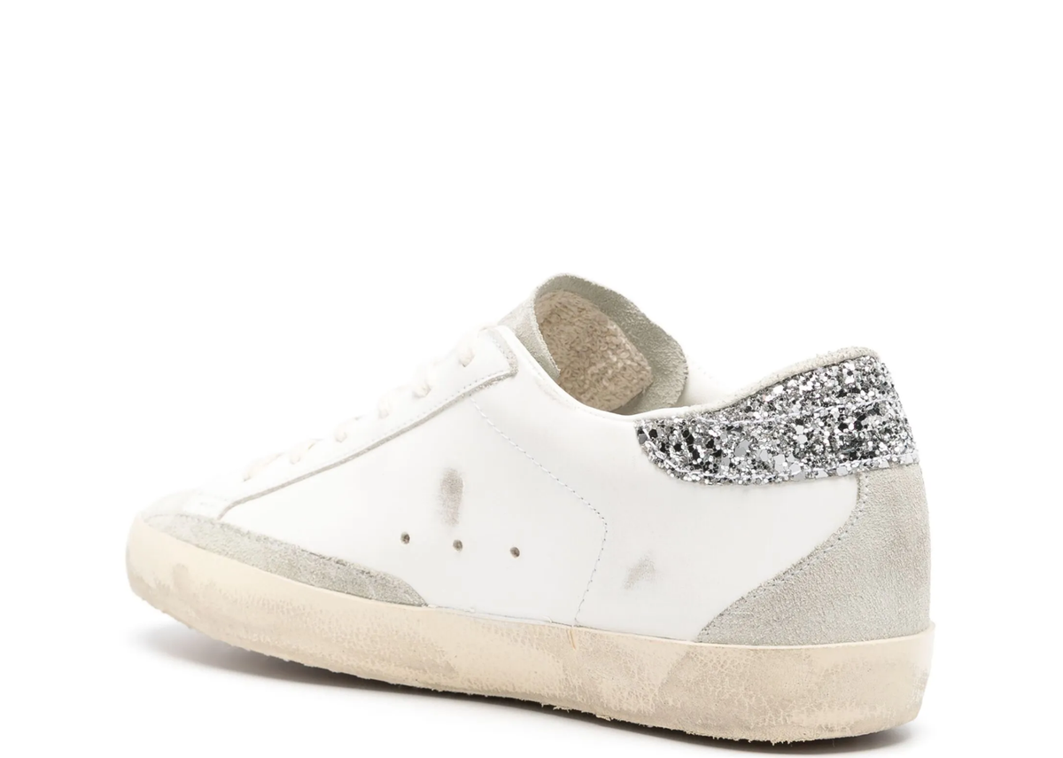 Davenzarry | Golden Goose Super-Star Gray Star Silver Glitter Heel Tab - Women's | View 3
