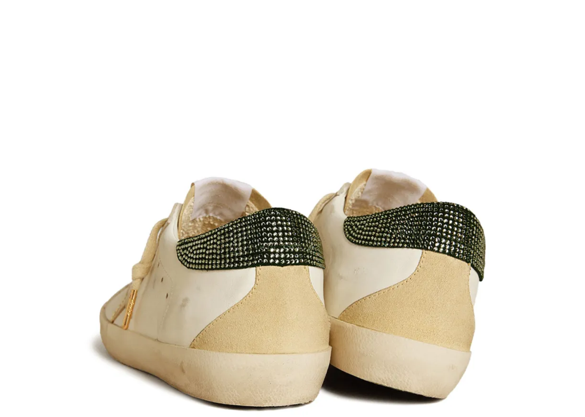 Davenzarry | Golden Goose Super-Star LTD Gold Leather Star Green Swarovski Heel Tab - Women's | View 3