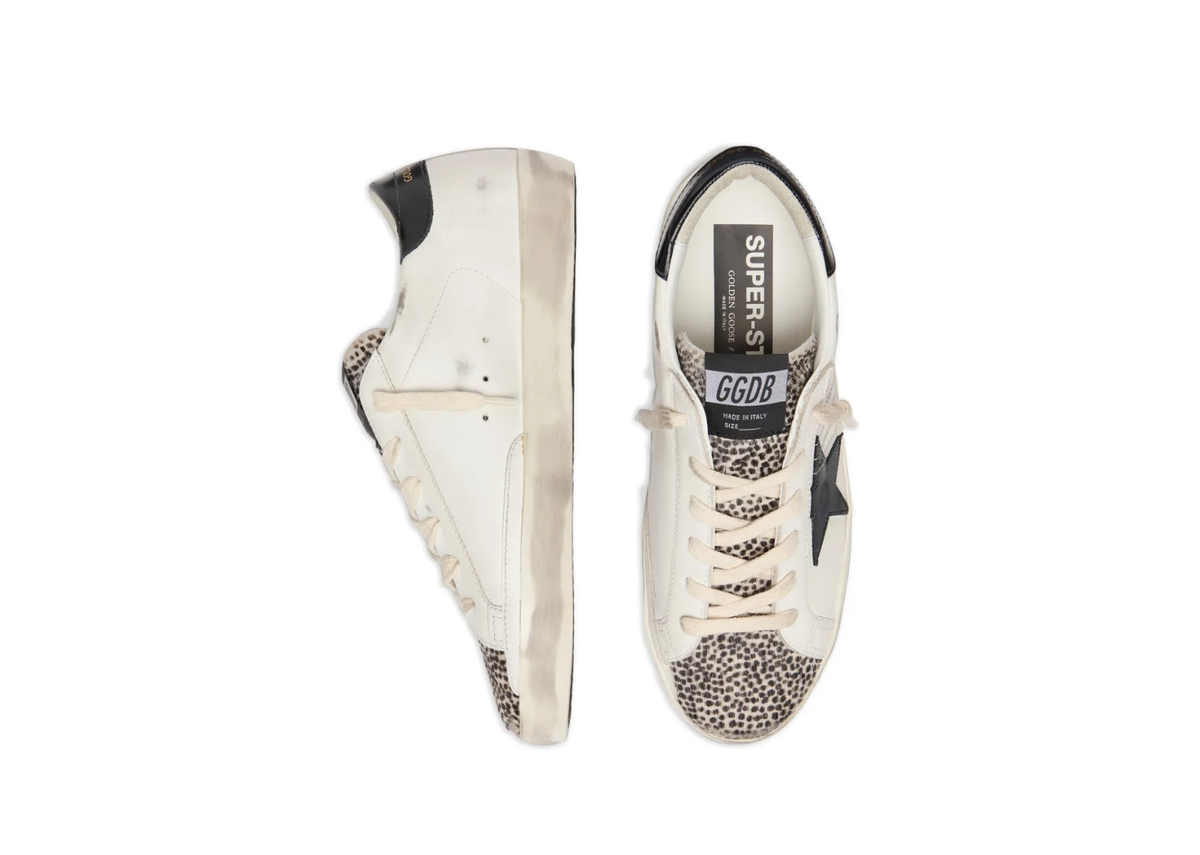 Davenzarry | Golden Goose Super-Star LTD White Leather Black Star Pony Skin Details - Women's | View 3