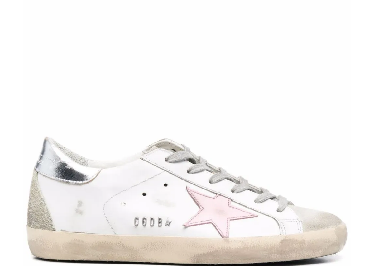 Davenzarry | Golden Goose Super-Star Pink Leather Star Silver Heel Tab - Women's | View 1