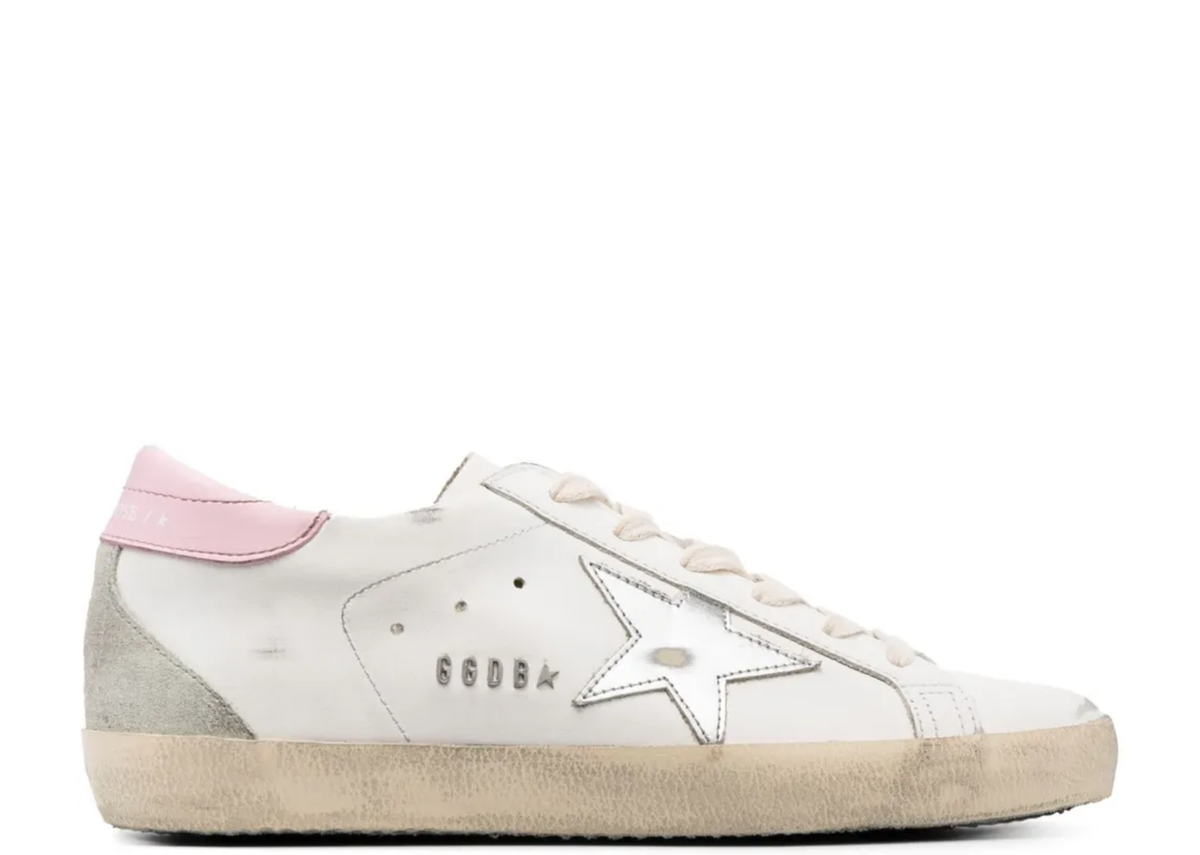 Davenzarry | Golden Goose Super-Star Silver Leather Star Pink Heel Tab - Women's | View 1
