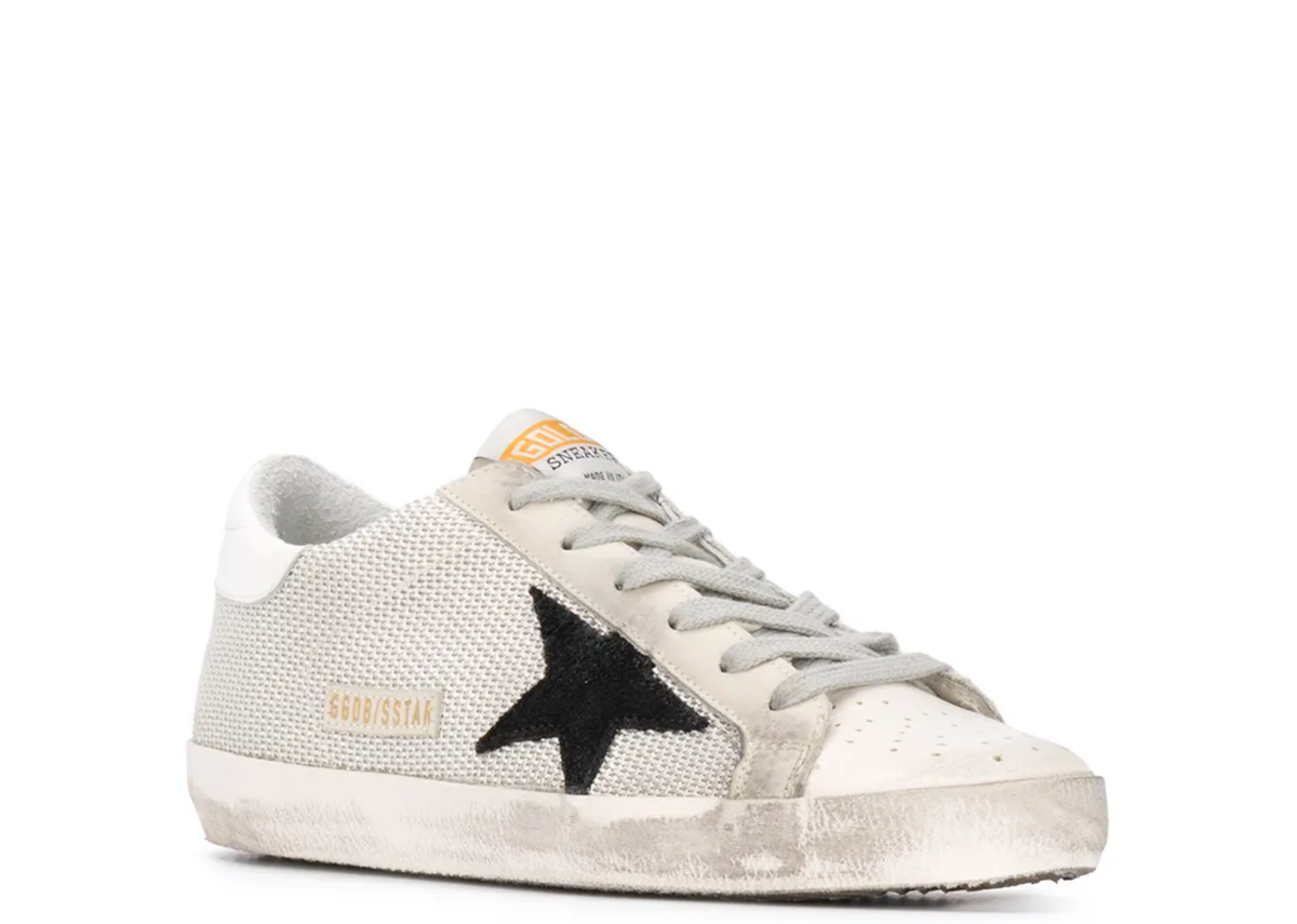 Davenzarry | Golden Goose Super-Star White Leather Black Star Ice Gray Heel Tab - Women's | View 2