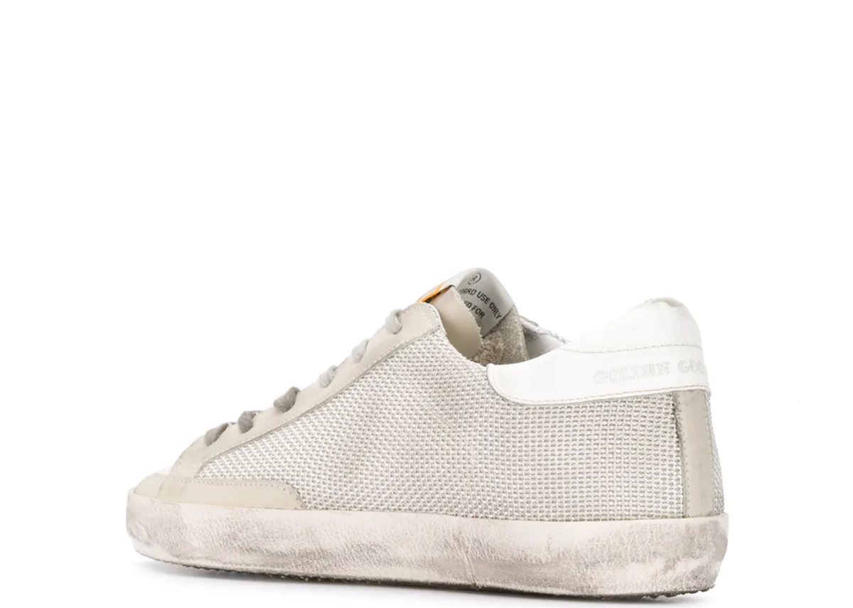 Davenzarry | Golden Goose Super-Star White Leather Black Star Ice Gray Heel Tab - Women's | View 3