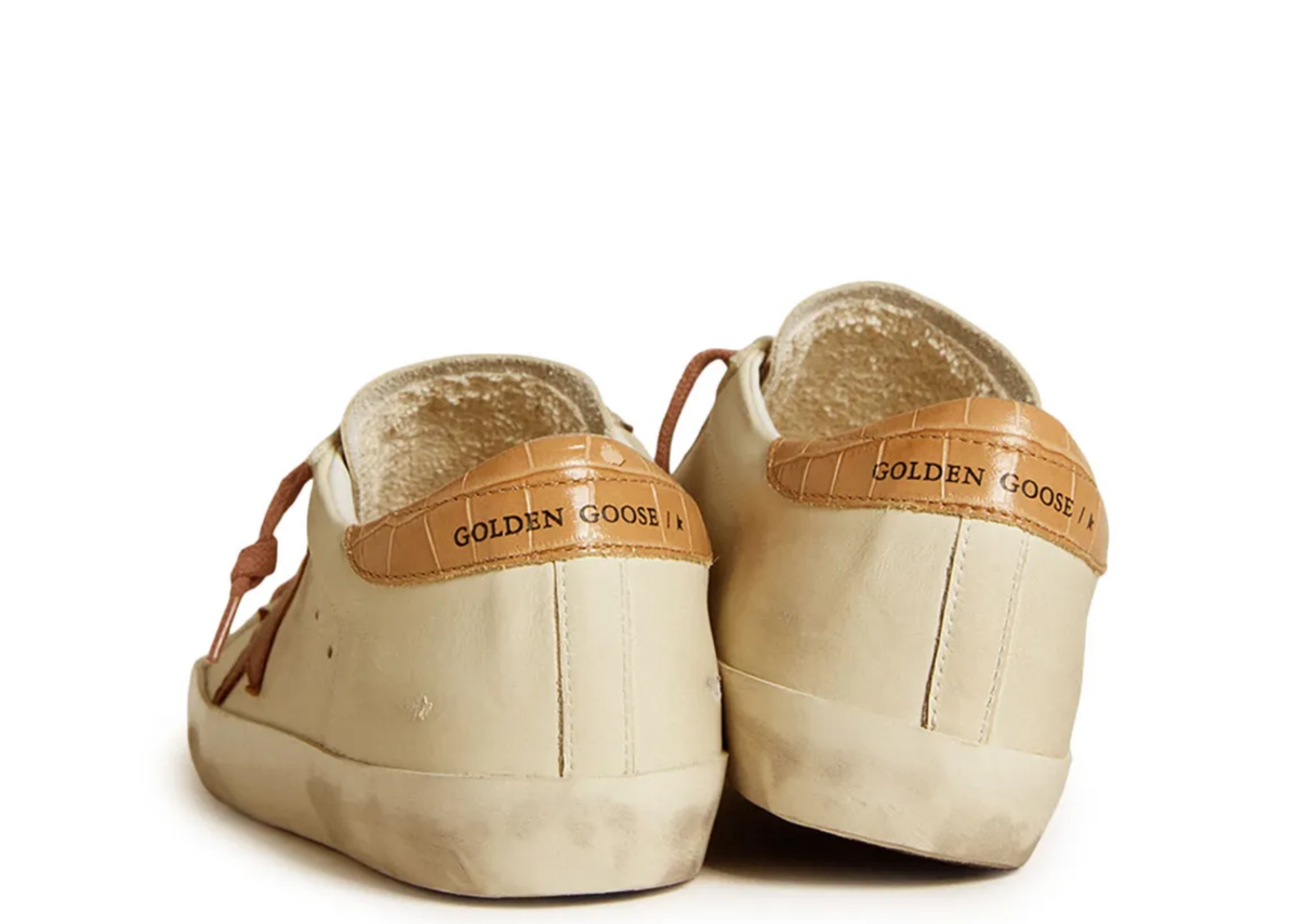 Davenzarry | Golden Goose Super-Star White Leather Star Beige Croc Heel Tab - Women's | View 3