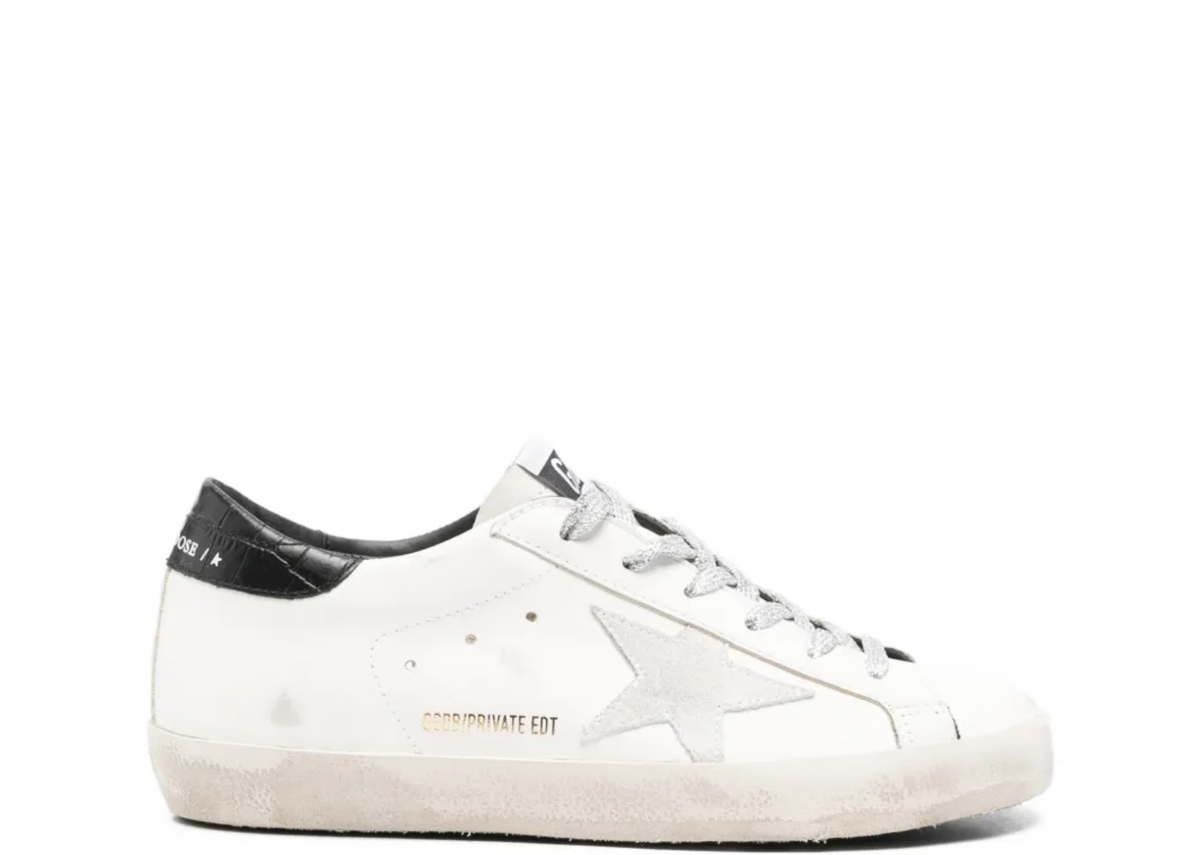 Davenzarry | Golden Goose Super-Star White Suede Star Black Croc Heel Tab | View 1