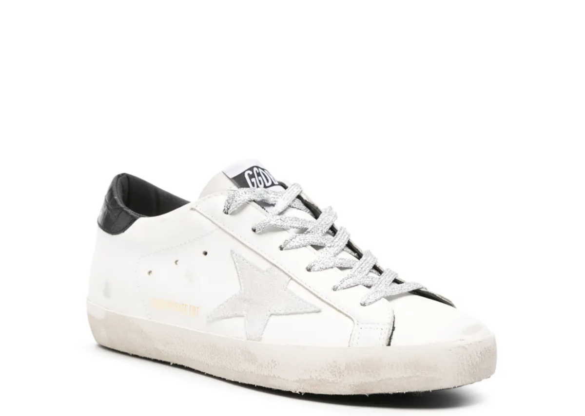 Davenzarry | Golden Goose Super-Star White Suede Star Black Croc Heel Tab | View 2